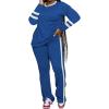imagePINSV 2 Piece Sets for Women Fall Casual Outfits Long Sleeve Top and Flare Pants Lounge Sets Track suitBlue