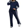 imagePINSV 2 Piece Sets for Women Fall Casual Outfits Long Sleeve Top and Flare Pants Lounge Sets Track suitDark Blue
