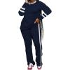 imagePINSV 2 Piece Sets for Women Fall Casual Outfits Long Sleeve Top and Flare Pants Lounge Sets Track suitDark Blue