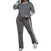 imagePINSV 2 Piece Sets for Women Fall Casual Outfits Long Sleeve Top and Flare Pants Lounge Sets Track suitGrey