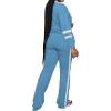 imagePINSV 2 Piece Sets for Women Fall Casual Outfits Long Sleeve Top and Flare Pants Lounge Sets Track suitLight Blue