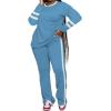 imagePINSV 2 Piece Sets for Women Fall Casual Outfits Long Sleeve Top and Flare Pants Lounge Sets Track suitLight Blue