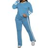 imagePINSV 2 Piece Sets for Women Fall Casual Outfits Long Sleeve Top and Flare Pants Lounge Sets Track suitLight Blue