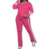 imagePINSV 2 Piece Sets for Women Fall Casual Outfits Long Sleeve Top and Flare Pants Lounge Sets Track suitRose Red