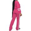 imagePINSV 2 Piece Sets for Women Fall Casual Outfits Long Sleeve Top and Flare Pants Lounge Sets Track suitRose Red
