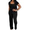 imagePINSV Womens 2 Piece Outfits Lounge Short Sleeve Tops High Waisted Wide Leg Pants Tracksuit SetsBlack
