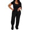 imagePINSV Womens 2 Piece Outfits Lounge Short Sleeve Tops High Waisted Wide Leg Pants Tracksuit SetsBlack