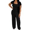 imagePINSV Womens 2 Piece Outfits Lounge Short Sleeve Tops High Waisted Wide Leg Pants Tracksuit SetsBlack