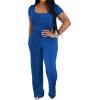 imagePINSV Womens 2 Piece Outfits Lounge Short Sleeve Tops High Waisted Wide Leg Pants Tracksuit SetsBlue