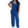 imagePINSV Womens 2 Piece Outfits Lounge Short Sleeve Tops High Waisted Wide Leg Pants Tracksuit SetsBlue