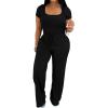 imagePINSV Womens 2 Piece Outfits Lounge Short Sleeve Tops High Waisted Wide Leg Pants Tracksuit SetsBlack