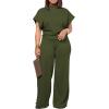 imagePINSV Lounge Sets For Women Casual 2 Piece Outfits Baggy Short Sleeve Top And Flare Pants TracksuitsUgarmy Green