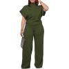 imagePINSV Lounge Sets For Women Casual 2 Piece Outfits Baggy Short Sleeve Top And Flare Pants TracksuitsUgarmy Green