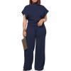 imagePINSV Lounge Sets For Women Casual 2 Piece Outfits Baggy Short Sleeve Top And Flare Pants TracksuitsUgdark Blue