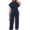 imagePINSV Lounge Sets For Women Casual 2 Piece Outfits Baggy Short Sleeve Top And Flare Pants TracksuitsUgdark Blue
