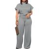 imagePINSV Lounge Sets For Women Casual 2 Piece Outfits Baggy Short Sleeve Top And Flare Pants TracksuitsUggrey