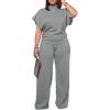 imagePINSV Lounge Sets For Women Casual 2 Piece Outfits Baggy Short Sleeve Top And Flare Pants TracksuitsUggrey