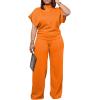 imagePINSV Lounge Sets For Women Casual 2 Piece Outfits Baggy Short Sleeve Top And Flare Pants TracksuitsUgorange