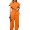 imagePINSV Lounge Sets For Women Casual 2 Piece Outfits Baggy Short Sleeve Top And Flare Pants TracksuitsUgorange