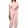 imagePINSV Lounge Sets For Women Casual 2 Piece Outfits Baggy Short Sleeve Top And Flare Pants TracksuitsUgpink