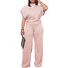 imagePINSV Lounge Sets For Women Casual 2 Piece Outfits Baggy Short Sleeve Top And Flare Pants TracksuitsUgpink