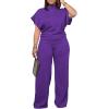 imagePINSV Lounge Sets For Women Casual 2 Piece Outfits Baggy Short Sleeve Top And Flare Pants TracksuitsUgpurple