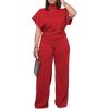 imagePINSV Lounge Sets For Women Casual 2 Piece Outfits Baggy Short Sleeve Top And Flare Pants TracksuitsUgred