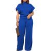 imagePINSV Lounge Sets For Women Casual 2 Piece Outfits Baggy Short Sleeve Top And Flare Pants TracksuitsUgroyal Blue