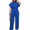 imagePINSV Lounge Sets For Women Casual 2 Piece Outfits Baggy Short Sleeve Top And Flare Pants TracksuitsUgroyal Blue