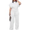 imagePINSV Lounge Sets For Women Casual 2 Piece Outfits Baggy Short Sleeve Top And Flare Pants TracksuitsUgwhite