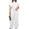 imagePINSV Lounge Sets For Women Casual 2 Piece Outfits Baggy Short Sleeve Top And Flare Pants TracksuitsUgwhite