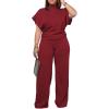 imagePINSV Lounge Sets For Women Casual 2 Piece Outfits Baggy Short Sleeve Top And Flare Pants TracksuitsUgwine Red