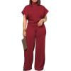 imagePINSV Lounge Sets For Women Casual 2 Piece Outfits Baggy Short Sleeve Top And Flare Pants TracksuitsUgwine Red