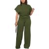 imagePINSV Lounge Sets For Women Casual 2 Piece Outfits Baggy Short Sleeve Top And Flare Pants TracksuitsUgarmy Green