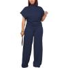 imagePINSV Lounge Sets For Women Casual 2 Piece Outfits Baggy Short Sleeve Top And Flare Pants TracksuitsUgdark Blue