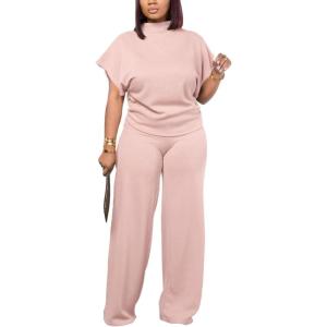 imagePINSV Lounge Sets For Women Casual 2 Piece Outfits Baggy Short Sleeve Top And Flare Pants TracksuitsUgpink