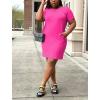 imagePINSV Women Plus Size Summer Casual T Shirt Dresses Short Sleeve Tunic Dress with Pockets Rose Red 1XL