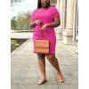 imagePINSV Women Plus Size Summer Casual T Shirt Dresses Short Sleeve Tunic Dress with Pockets Rose Red 5XL