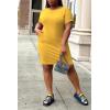 imagePINSV Women Plus Size Summer Casual T Shirt Dresses Short Sleeve Tunic Dress with Pockets Yellow 4XL