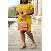 imagePINSV Women Plus Size Summer Casual T Shirt Dresses Short Sleeve Tunic Dress with Pockets Yellow 4XL