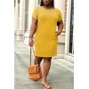imagePINSV Women Plus Size Summer Casual T Shirt Dresses Short Sleeve Tunic Dress with Pockets Yellow 5XL