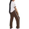 imagePINSV Womens 2 Piece Outfits Jersey Shirts Striped Number Graphic V Neck Tee and Pant Sets Casual Y2k Streetwear TracksuitsBrown