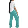 imagePINSV Womens 2 Piece Outfits Jersey Shirts Striped Number Graphic V Neck Tee and Pant Sets Casual Y2k Streetwear TracksuitsGreen