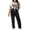 imagePINSV Womens 2 Piece Outfits Jersey Shirts Striped Number Graphic V Neck Tee and Pant Sets Casual Y2k Streetwear TracksuitsLeopard Print