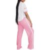 imagePINSV Womens 2 Piece Outfits Jersey Shirts Striped Number Graphic V Neck Tee and Pant Sets Casual Y2k Streetwear TracksuitsPink