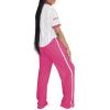 imagePINSV Womens 2 Piece Outfits Jersey Shirts Striped Number Graphic V Neck Tee and Pant Sets Casual Y2k Streetwear TracksuitsRose Red