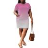 imagePINSV Women Plus Size Summer Casual T Shirt Dresses Short Sleeve Tunic Dress with Pockets Pink Gradient 4XL