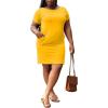 imagePINSV Women Plus Size Summer Casual T Shirt Dresses Short Sleeve Tunic Dress with Pockets Yellow 4XL