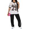 imagePINSV Womens 2 Piece Outfits Jersey Shirts Striped Number Graphic V Neck Tee and Pant Sets Casual Y2k Streetwear TracksuitsLeopard Print