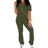 imagePINSV 2 Piece Sets For Women Casual V Neck Lounge Sets Short Sleeve Top Flare Pants Daily TracksuitArmy Green